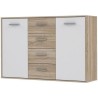 Buffet bas PILVI - 2 portes et 4 tiroirs - Blanc et chene sonoma - L 122,6 x P 34,2 x H 81,1 cm