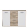 Buffet bas PILVI - 2 portes et 4 tiroirs - Blanc et chene sonoma - L 122,6 x P 34,2 x H 81,1 cm