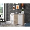 Buffet bas PILVI - 2 portes et 4 tiroirs - Blanc et chene sonoma - L 122,6 x P 34,2 x H 81,1 cm