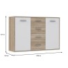 Buffet bas PILVI - 2 portes et 4 tiroirs - Blanc et chene sonoma - L 122,6 x P 34,2 x H 81,1 cm