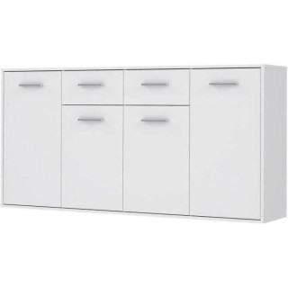 Buffet bas PILVI - 4 portes et 2 tiroirs - Blanc mat - L 162,3 x P 34,