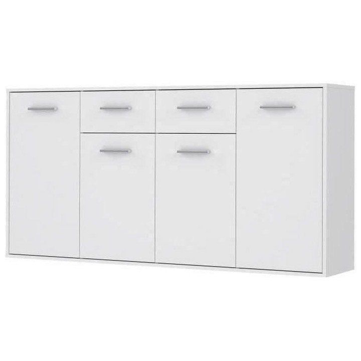 Buffet bas PILVI - 4 portes et 2 tiroirs - Blanc mat - L 162,3 x P 34,