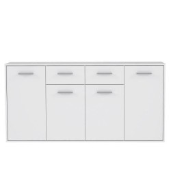 Buffet bas PILVI - 4 portes et 2 tiroirs - Blanc mat - L 162,3 x P 34,2 x H 88,1 cm