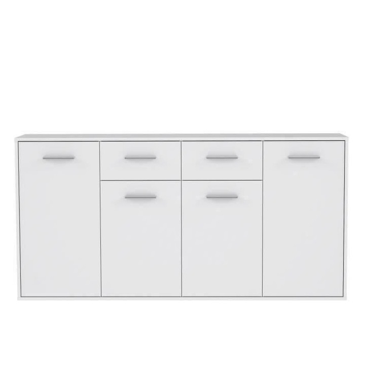 Buffet bas PILVI - 4 portes et 2 tiroirs - Blanc mat - L 162,3 x P 34,