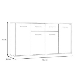 Buffet bas PILVI - 4 portes et 2 tiroirs - Blanc mat - L 162,3 x P 34,2 x H 88,1 cm