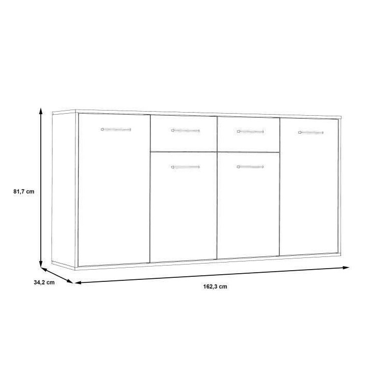 Buffet bas PILVI - 4 portes et 2 tiroirs - Blanc mat - L 162,3 x P 34,