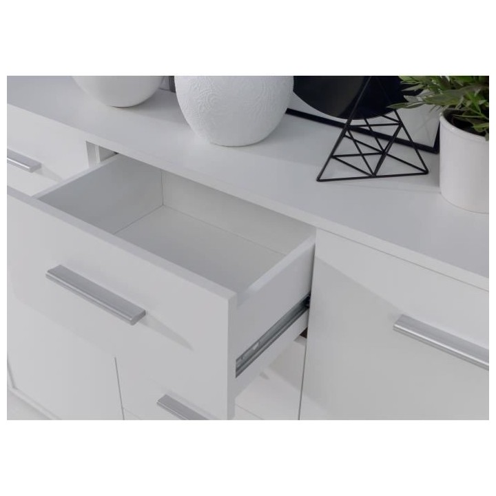 Buffet bas PILVI - 4 portes et 2 tiroirs - Blanc mat - L 162,3 x P 34,