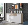 Buffet bas PILVI - 4 portes et 2 tiroirs - Blanc et chene sonoma - L 162,3 x P 34,2 x H 88,1 cm