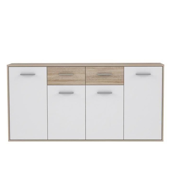 Buffet bas PILVI - 4 portes et 2 tiroirs - Blanc et chene sonoma - L 1
