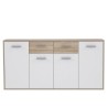 Buffet bas PILVI - 4 portes et 2 tiroirs - Blanc et chene sonoma - L 162,3 x P 34,2 x H 88,1 cm