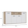 Buffet bas PILVI - 4 portes et 2 tiroirs - Blanc et chene sonoma - L 162,3 x P 34,2 x H 88,1 cm