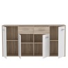 Buffet bas PILVI - 4 portes et 2 tiroirs - Blanc et chene sonoma - L 162,3 x P 34,2 x H 88,1 cm