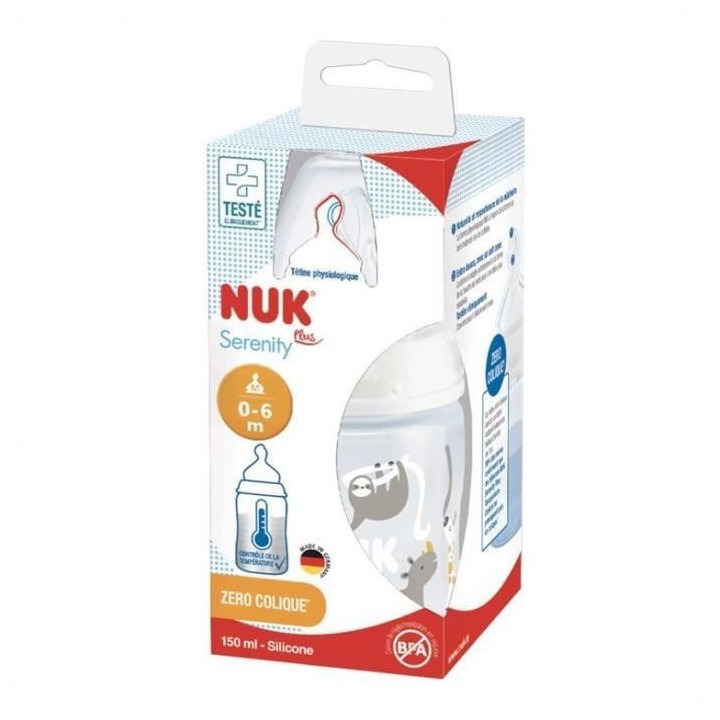 NUK Biberon Serenity+ - Col large - Contrôle de température - 150 ml