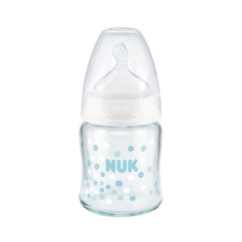 NUK Biberon Serenity+ - Col large - En verre - Contrôle de température - 120 ml - 0-6 mois