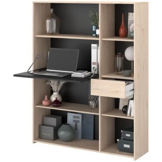 Secrétaire bibliotheque - 1 abattant & 1 tiroir - Chene et noir - L 1