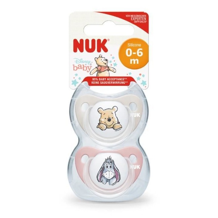 Nuk Disney Baby Sucette Physiologique Silicone +0m Winnie l'Ourson Gri