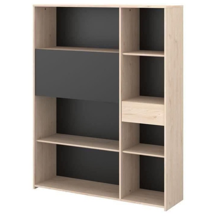 Secrétaire bibliotheque - 1 abattant & 1 tiroir - Chene et noir - L 1