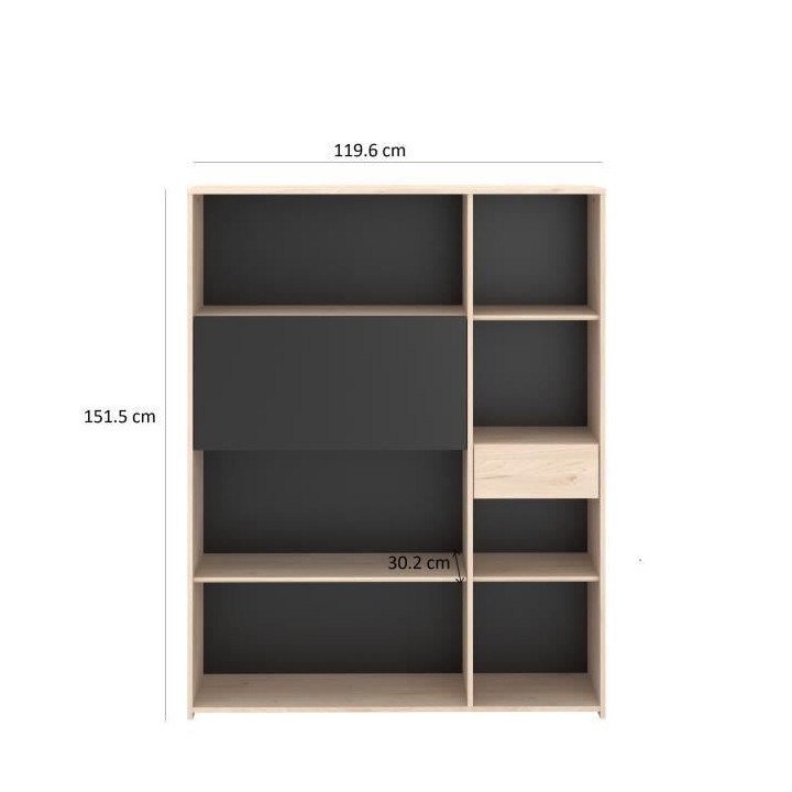 Secrétaire bibliotheque - 1 abattant & 1 tiroir - Chene et noir - L 1