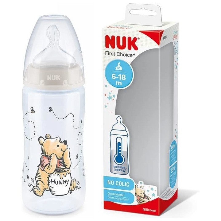 NUK Biberon FC+ Winnie - Temperature Control - En silicone - 300 ml -