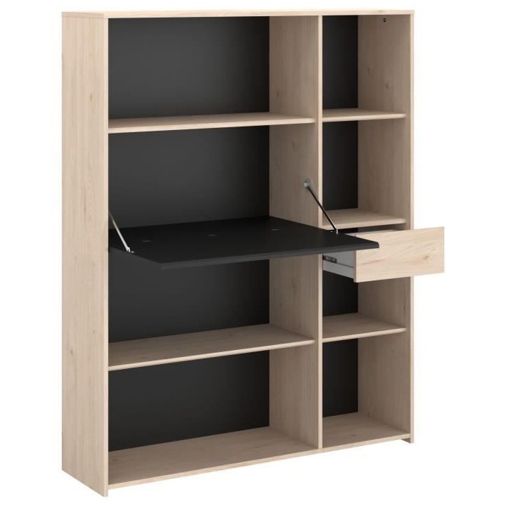 Secrétaire bibliotheque - 1 abattant & 1 tiroir - Chene et noir - L 1