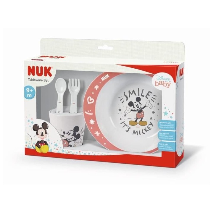 NUK Coffret vaisselle micro-ondable Mickey - Assiette + couverts + gob