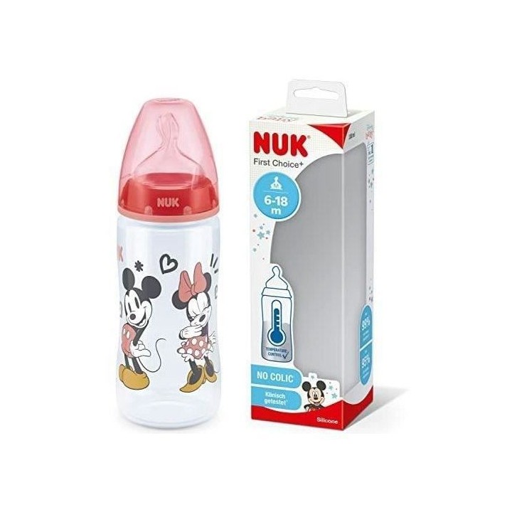 NUK Biberon FC+ Minnie - Temperature Control - En silicone - 300 ml -