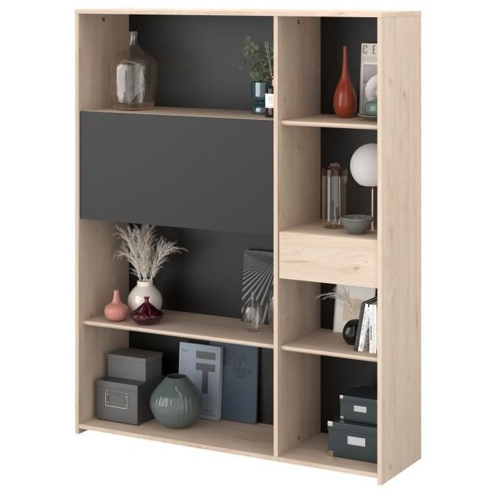 Secrétaire bibliotheque - 1 abattant & 1 tiroir - Chene et noir - L 1