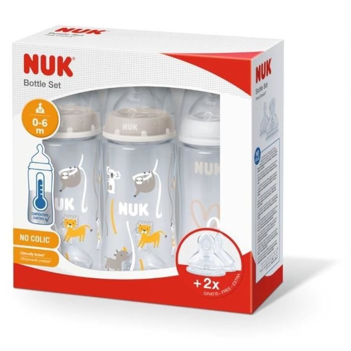 NUK Coffret biberons FC+ - Temperature Control - 3 biberons + 2 tétin