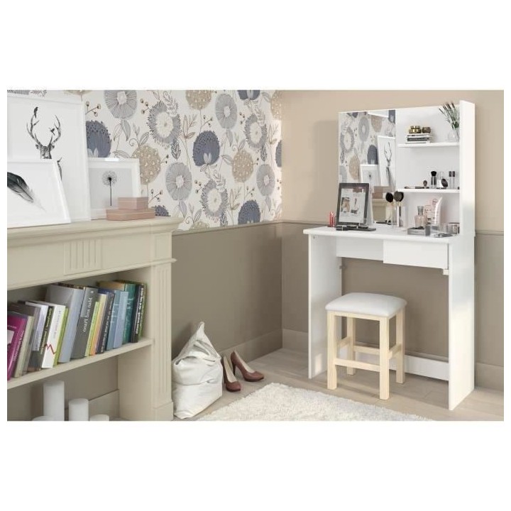 PARISOT Coiffeuse style contemporain blanc mat - L 75 cm - FASHION