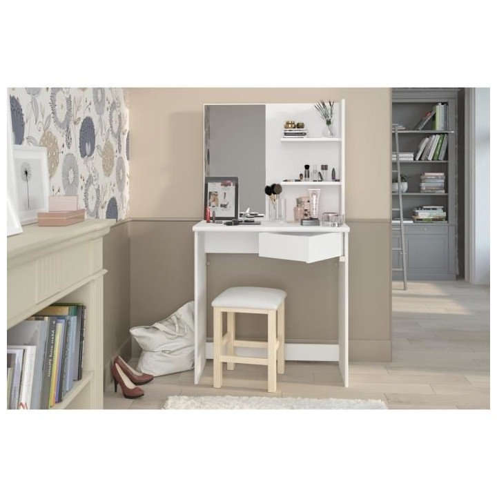 PARISOT Coiffeuse style contemporain blanc mat - L 75 cm - FASHION