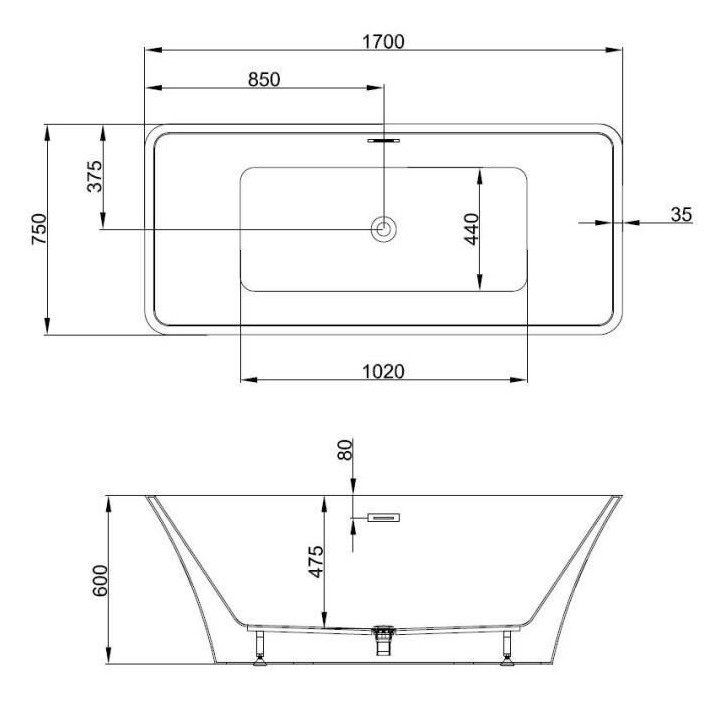 OCEANIC Baignoire ilot Indiã - L.170 x I.75 x H.60 cm - En acrylique
