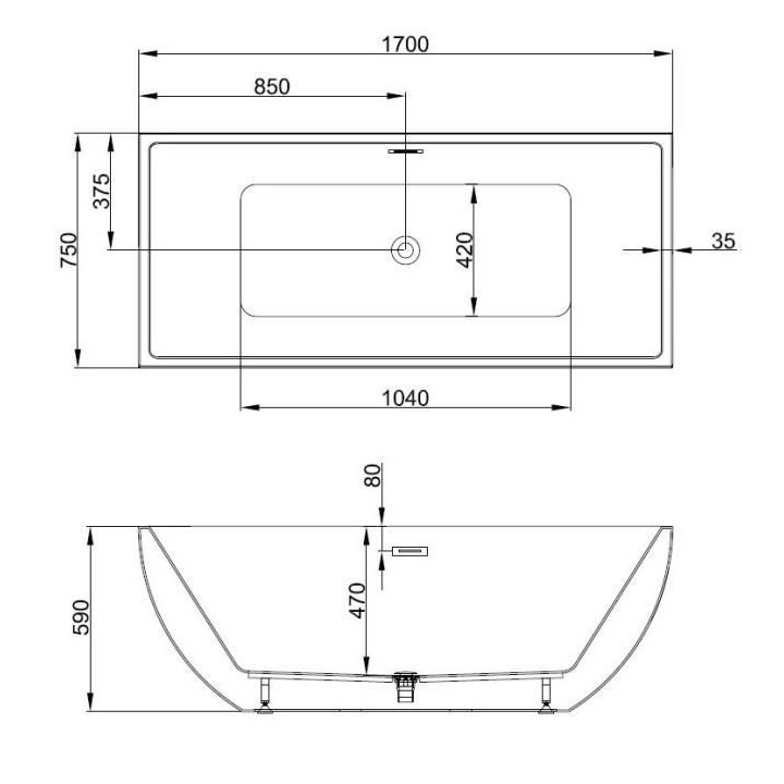 OCEANIC Baignoire ilot Mayã - L.170 x I.75 x H.59 cm - En acrylique -