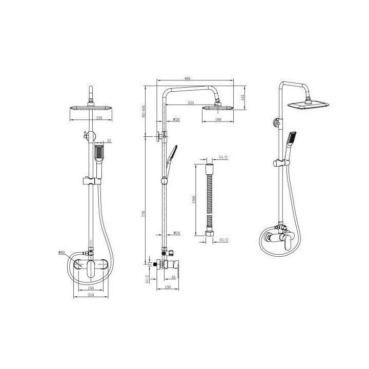 Colonne de douche OCEANIC - Mitigeur mécanique - Pomme haute rectangl