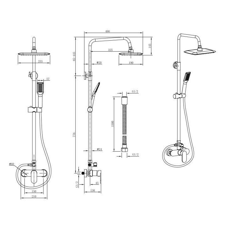 Colonne de douche OCEANIC - Mitigeur mécanique - Pomme haute rectangl