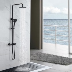 Colonne de douche OCEANIC - Mitigeur thermostatique - Pomme haute ronde diametre 20 cm - Noir mat