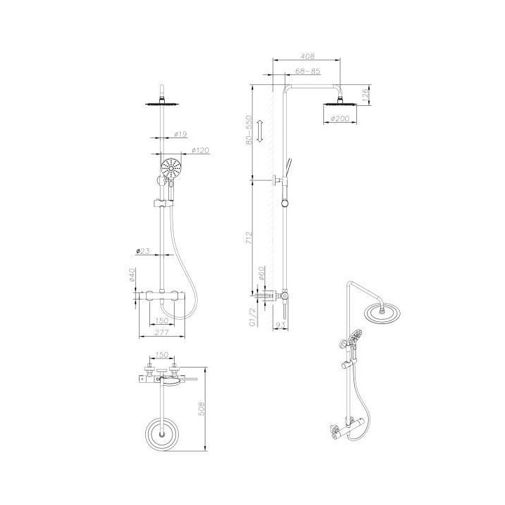 Colonne de douche OCEANIC - Mitigeur thermostatique - Pomme haute rond