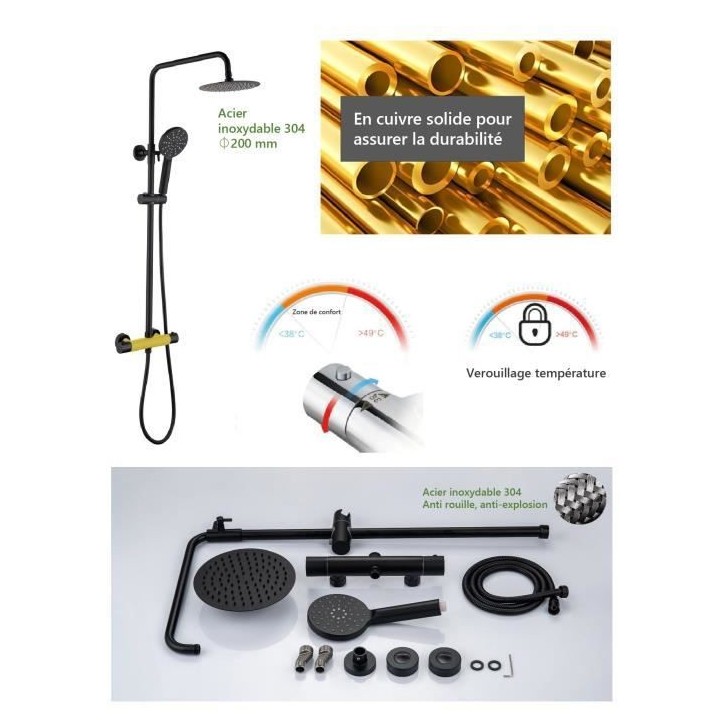 Colonne de douche OCEANIC - Mitigeur thermostatique - Pomme haute rond