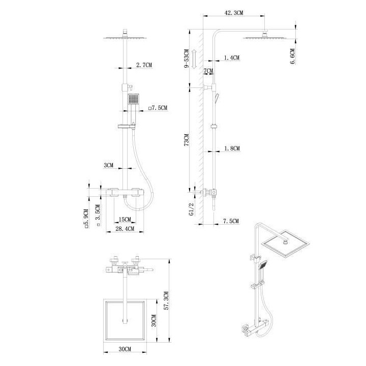 Colonne de douche OCEANIC - Mitigeur thermostatique corps froid - Pomm