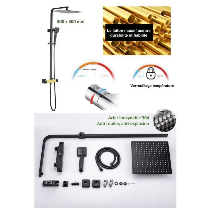 Colonne de douche OCEANIC - Mitigeur thermostatique - Pomme haute carr