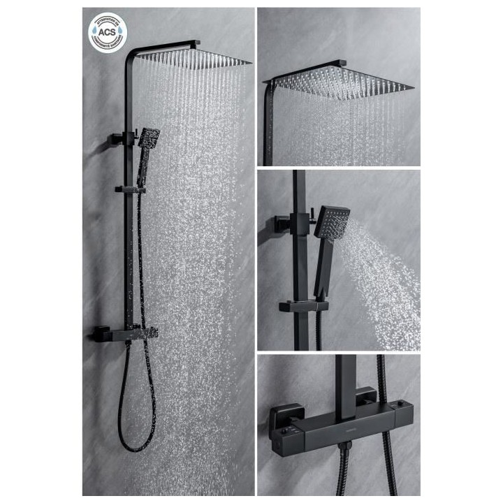 Colonne de douche OCEANIC - Mitigeur thermostatique - Pomme haute carr