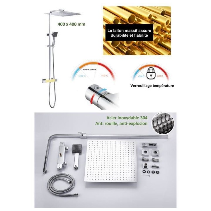 Colonne de douche OCEANIC - Mitigeur thermostatique - Pomme haute carr