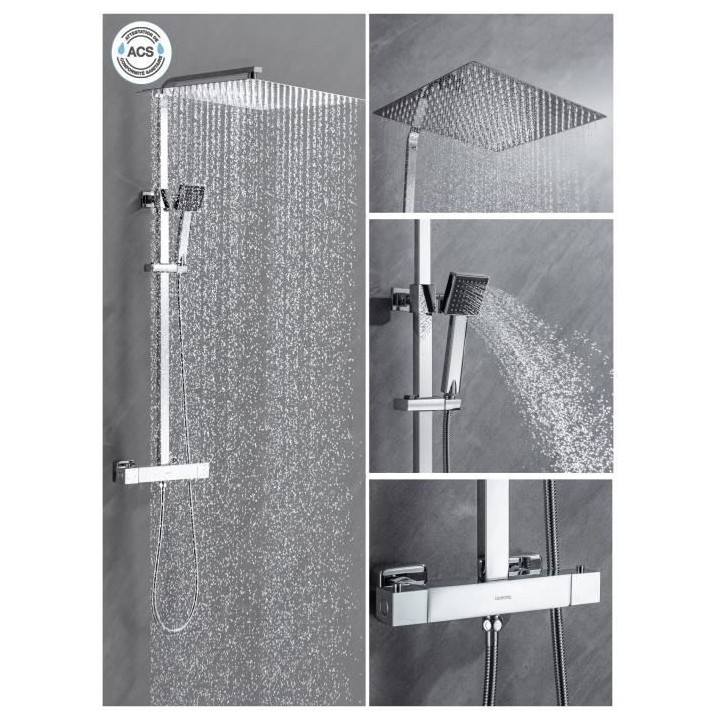 Colonne de douche OCEANIC - Mitigeur thermostatique - Pomme haute carr