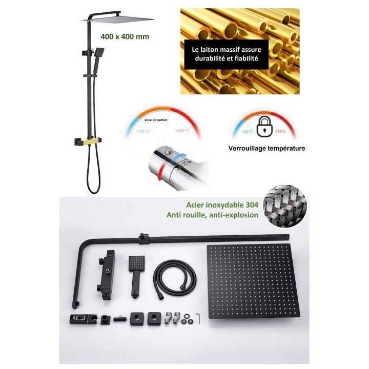 Colonne de douche OCEANIC - Mitigeur thermostatique - Pomme haute carr