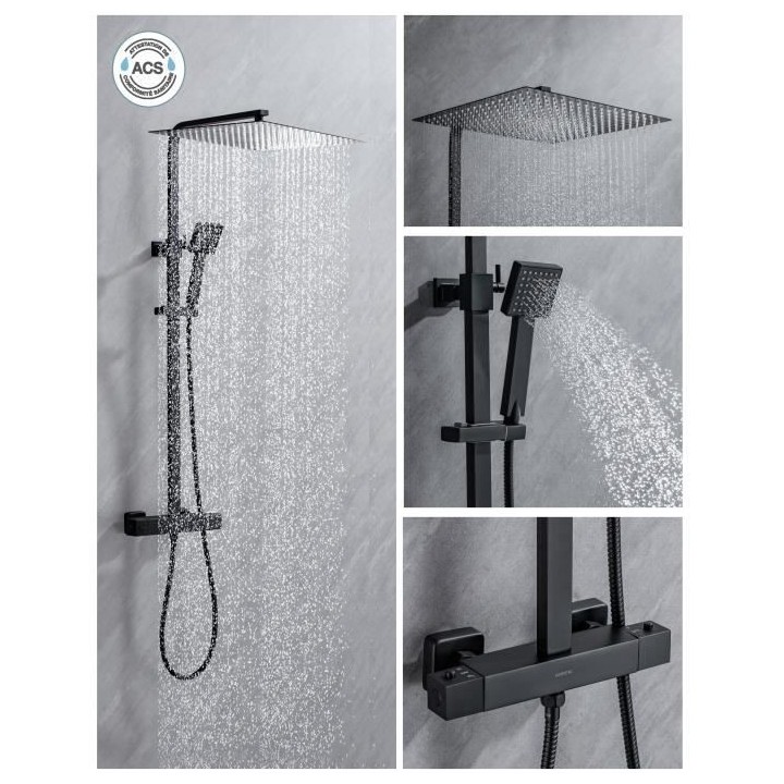 Colonne de douche OCEANIC - Mitigeur thermostatique - Pomme haute carr