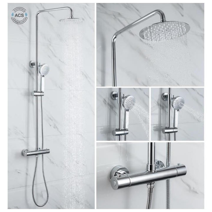 Colonne de douche OCEANIC - Mitigeur thermostatique - Pomme haute rond