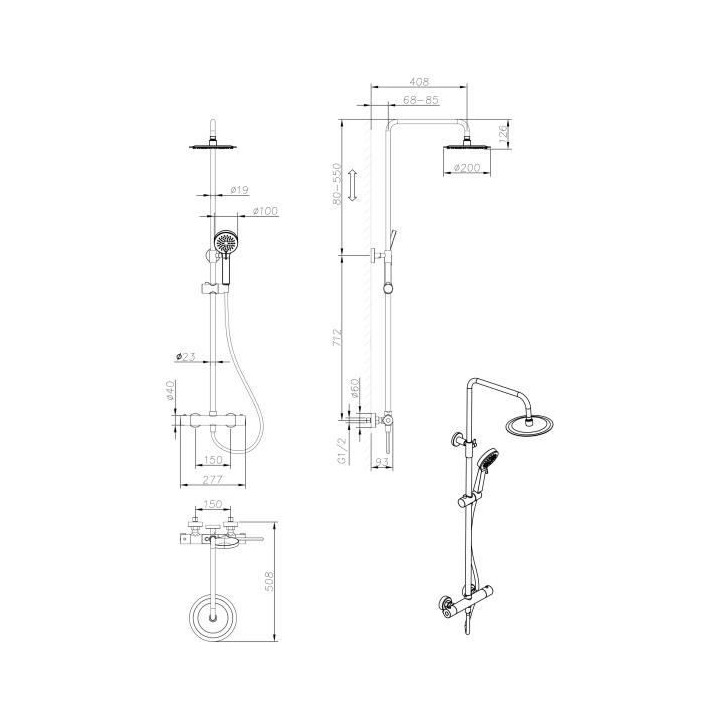 Colonne de douche OCEANIC - Mitigeur thermostatique - Pomme haute rond