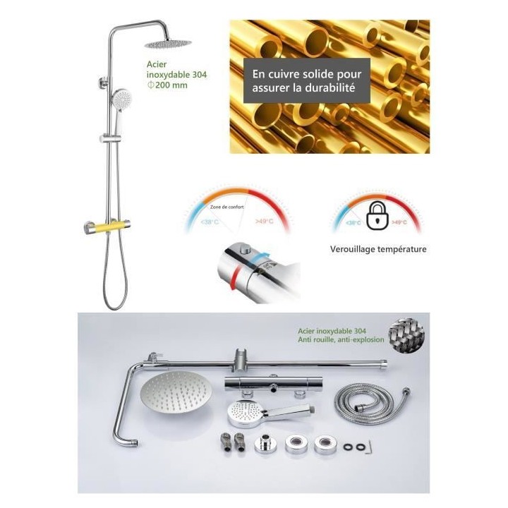 Colonne de douche OCEANIC - Mitigeur thermostatique - Pomme haute rond