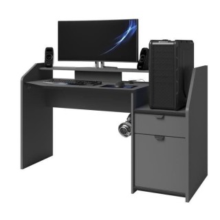 Bureau de jeu Gaming - Panneaux de particules - Décor gris et noir -