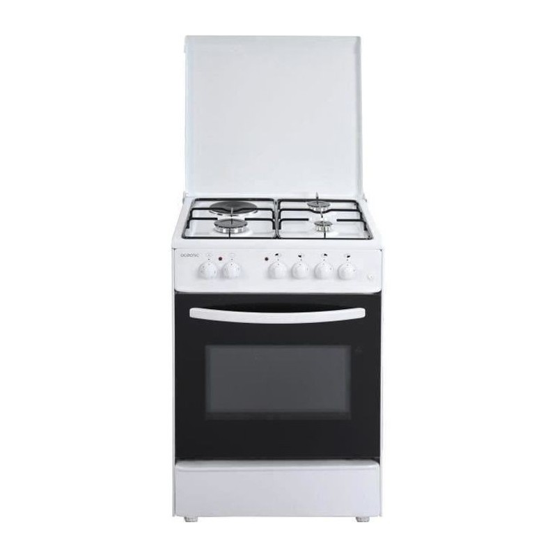 OCEANIC OCEACM6060W8-Cuisiniere table mixte gaz / électrique-4 foyers-Four convection naturelle-65 L-A-L 60 x H 85cm-Blanc