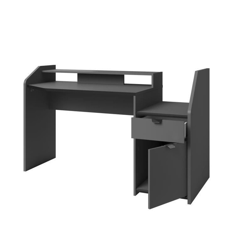 Bureau de jeu Gaming - Panneaux de particules - Décor gris et noir -